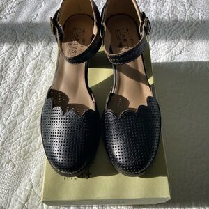L'ATISTE Black Perforated Flats with Ankle Strap
